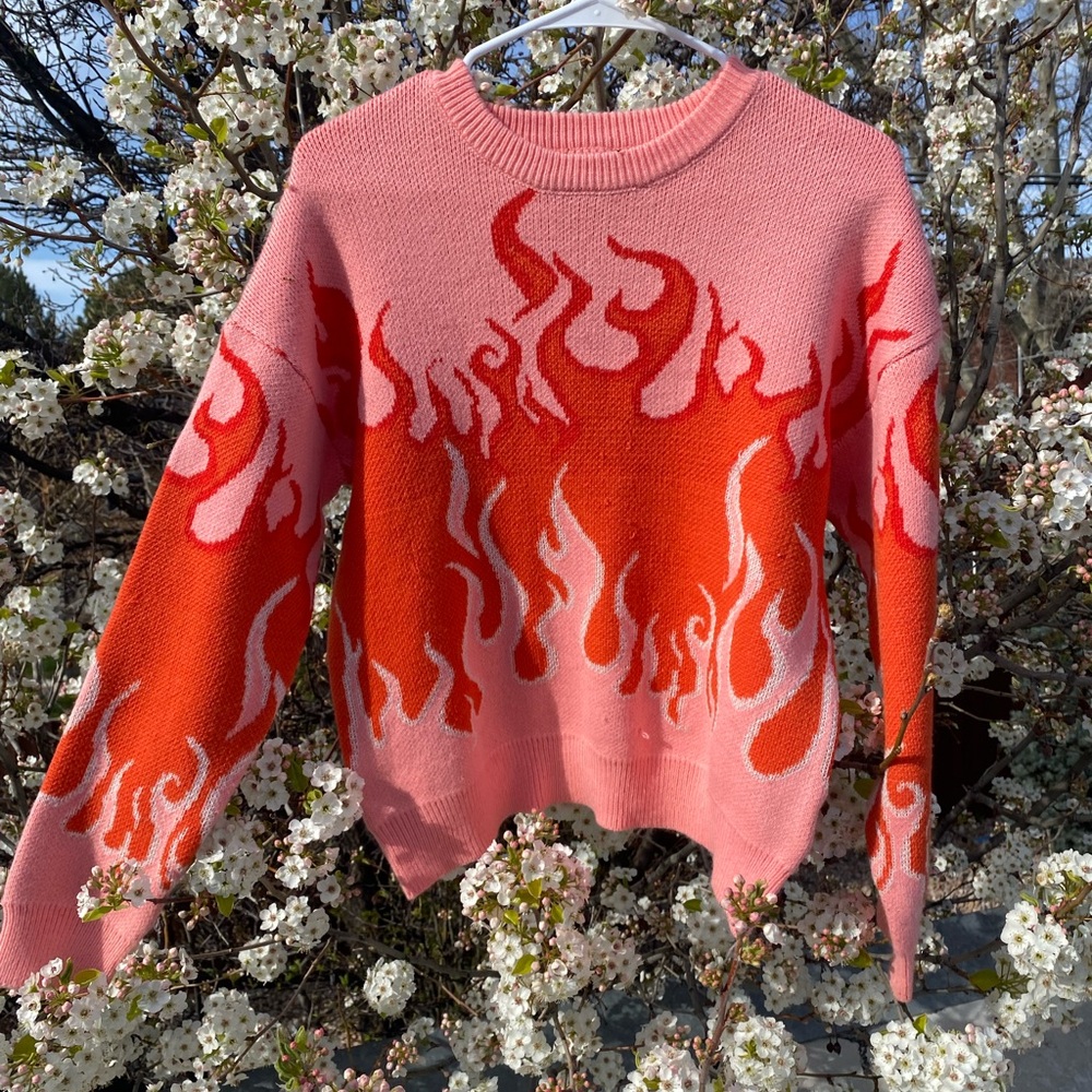 Flame Pattern Pink and Orange Sweater